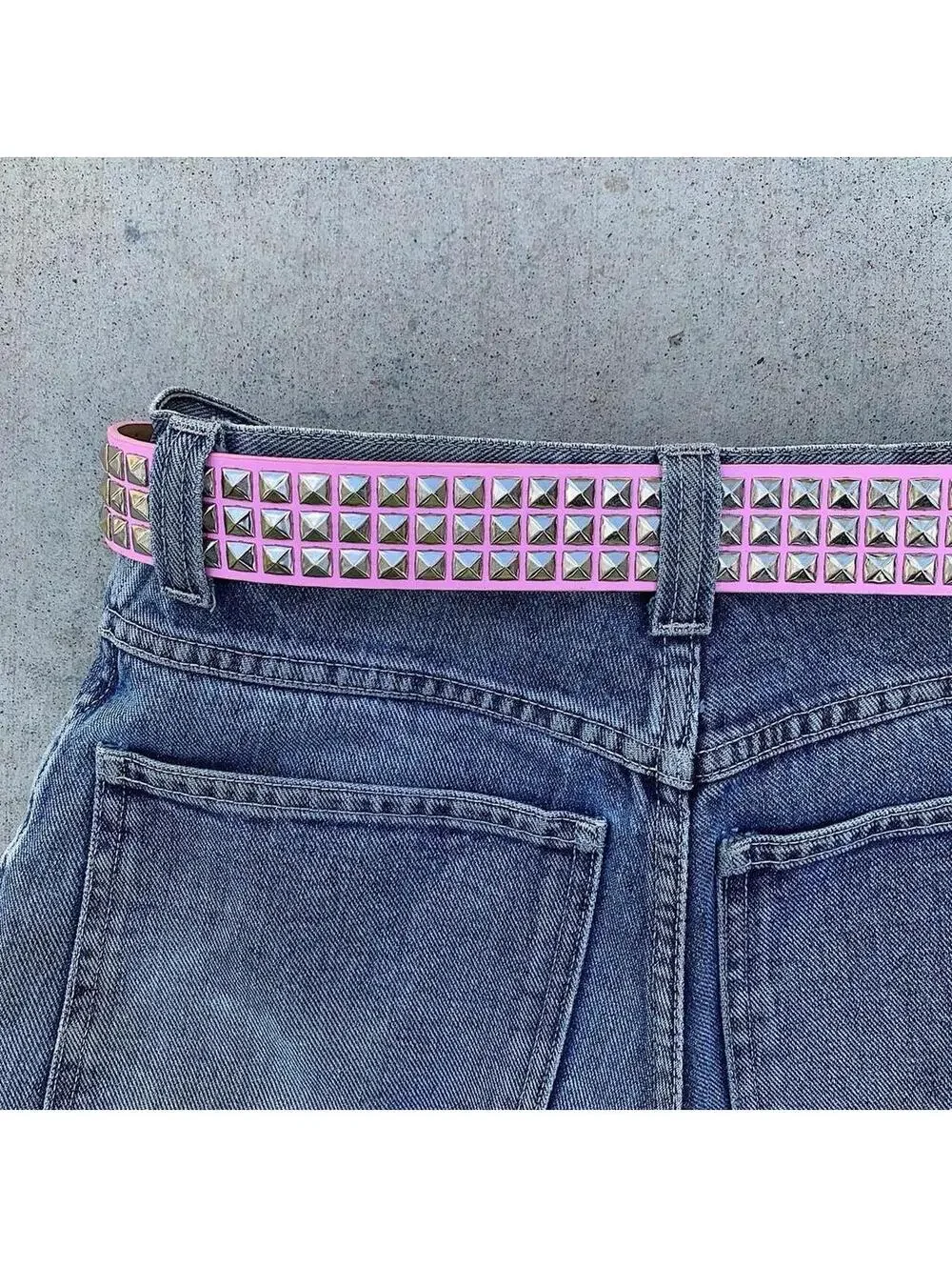 Y2k 2000s style Pink leather with silver studded bel . 39 inches length